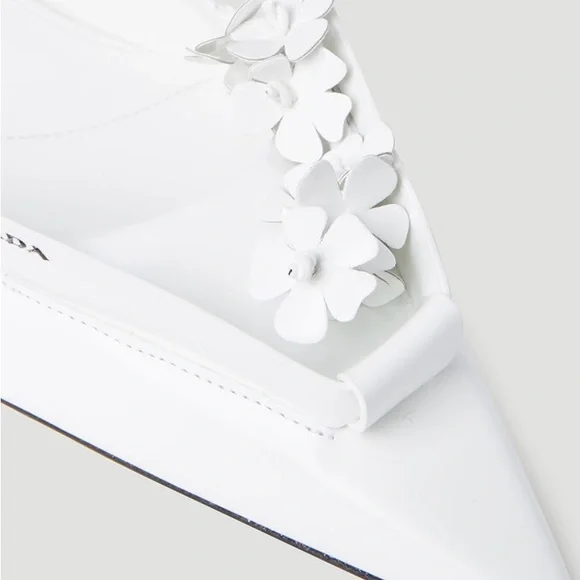 Prada White Floral Embellished Heels - Picture 4 of 7
